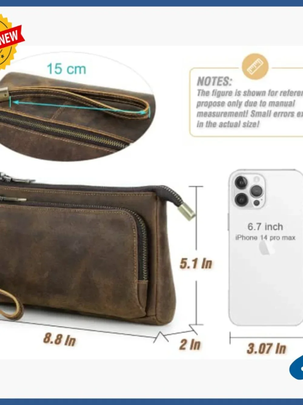 Vintage Leather Clutch Wristlet with RFID Blocking Large Capacity